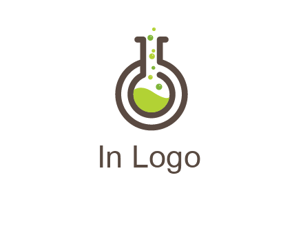 laboratory flask with green liquid and bubbles logo
