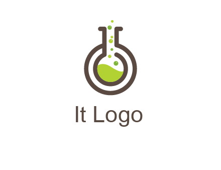 laboratory flask with green liquid and bubbles logo