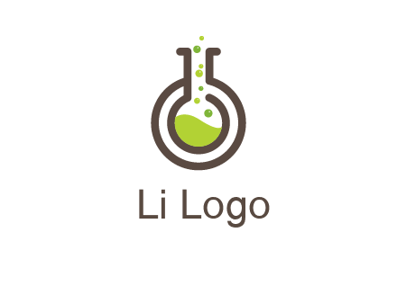laboratory flask with green liquid and bubbles logo