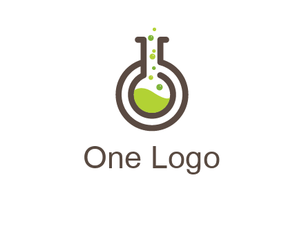 laboratory flask with green liquid and bubbles logo