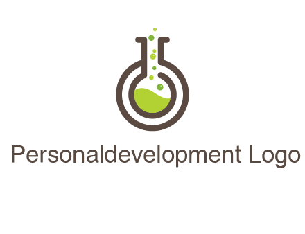 laboratory flask with green liquid and bubbles logo