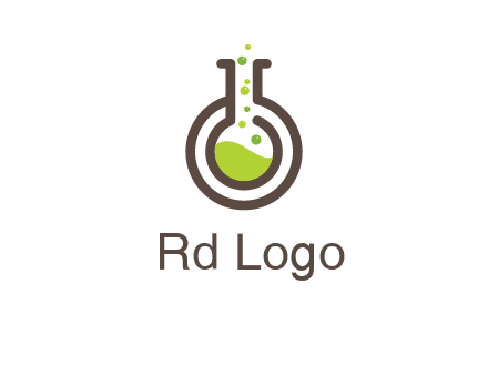 laboratory flask with green liquid and bubbles logo
