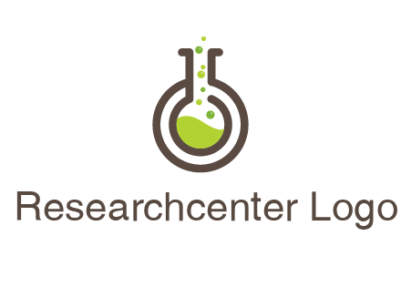 laboratory flask with green liquid and bubbles logo