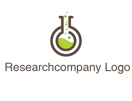 laboratory flask with green liquid and bubbles logo