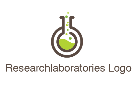 laboratory flask with green liquid and bubbles logo