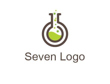 laboratory flask with green liquid and bubbles logo