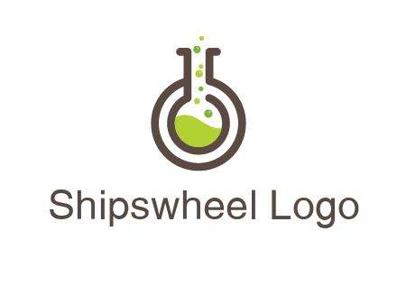 laboratory flask with green liquid and bubbles logo
