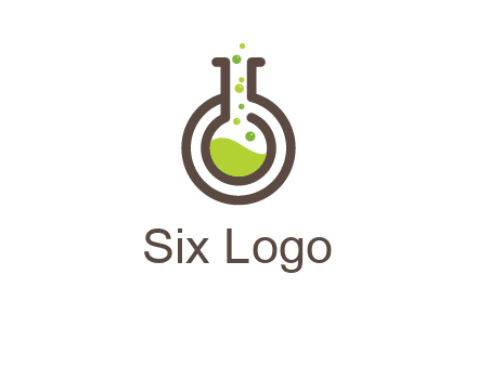 laboratory flask with green liquid and bubbles logo