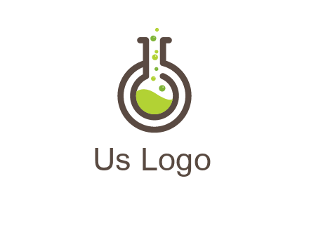 laboratory flask with green liquid and bubbles logo