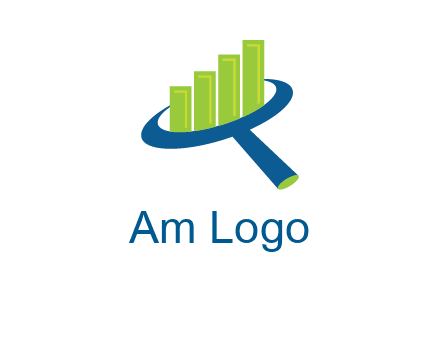 graph bars coming out of a magnifying glass logo