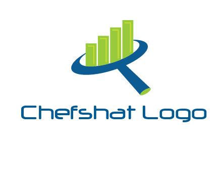 graph bars coming out of a magnifying glass logo