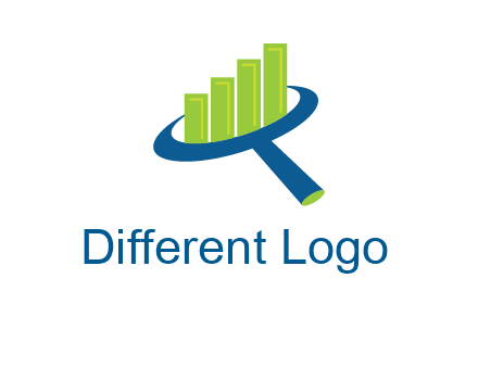 graph bars coming out of a magnifying glass logo
