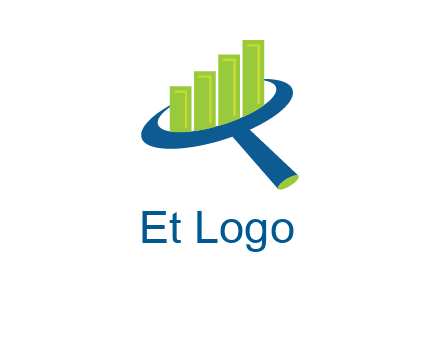 graph bars coming out of a magnifying glass logo