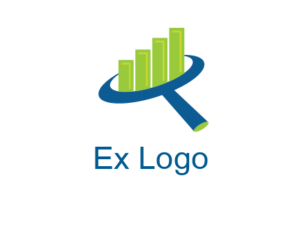 graph bars coming out of a magnifying glass logo
