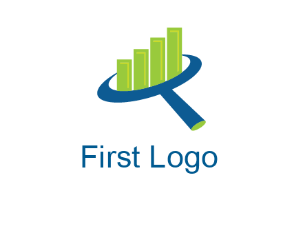 graph bars coming out of a magnifying glass logo