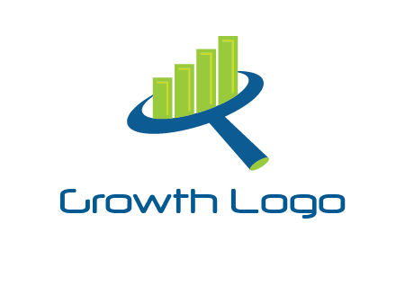 graph bars coming out of a magnifying glass logo