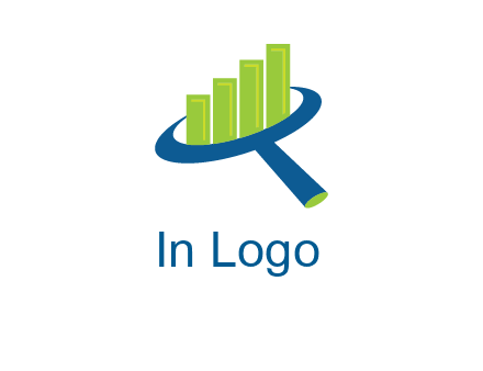 graph bars coming out of a magnifying glass logo