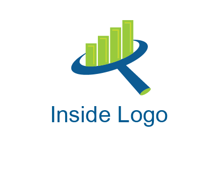 graph bars coming out of a magnifying glass logo
