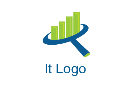 graph bars coming out of a magnifying glass logo