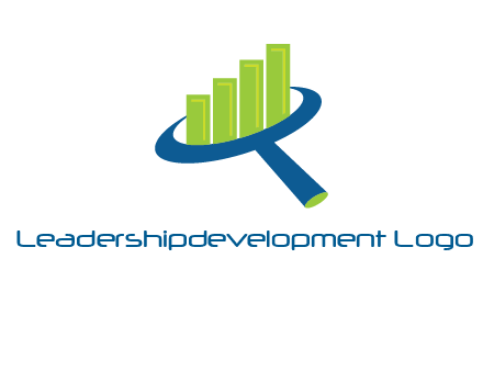 graph bars coming out of a magnifying glass logo