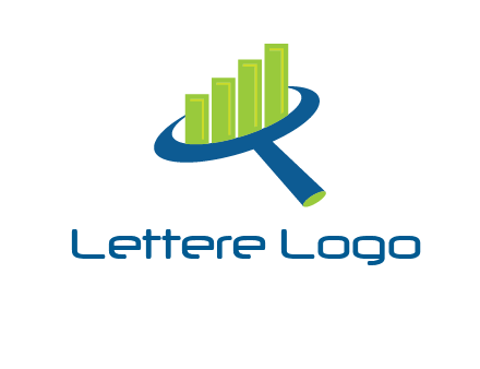 graph bars coming out of a magnifying glass logo