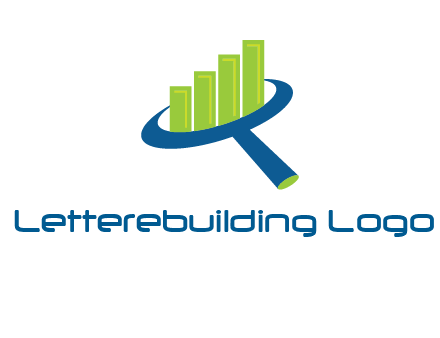 graph bars coming out of a magnifying glass logo