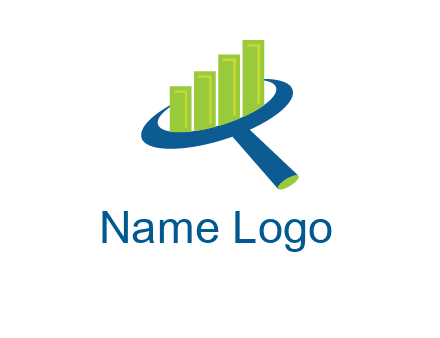 graph bars coming out of a magnifying glass logo