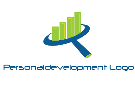 graph bars coming out of a magnifying glass logo