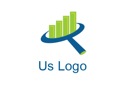 graph bars coming out of a magnifying glass logo