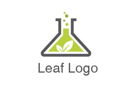 leaf with green substance bubbling in a flask