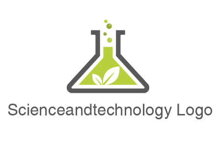 leaf with green substance bubbling in a flask