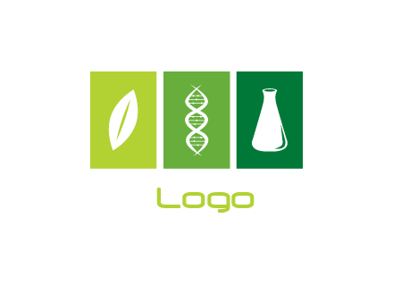 rectangles with leaf, flask and DNA logo