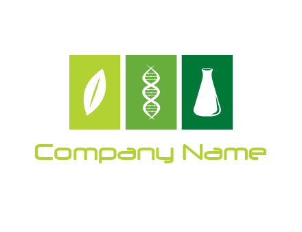 rectangles with leaf, flask and DNA logo