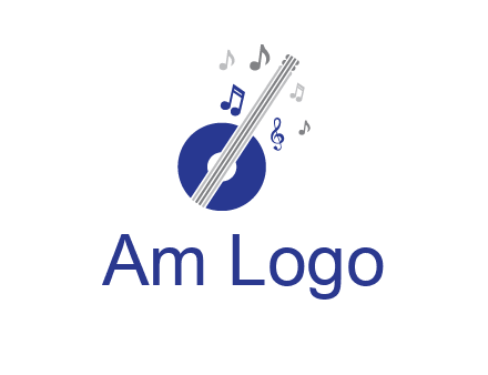 banjo or guitar logo with music notes