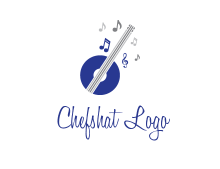 banjo or guitar logo with music notes