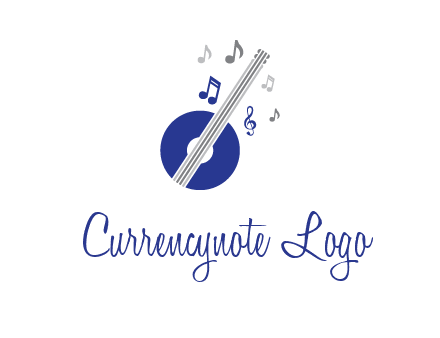 banjo or guitar logo with music notes