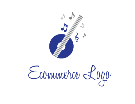 banjo or guitar logo with music notes