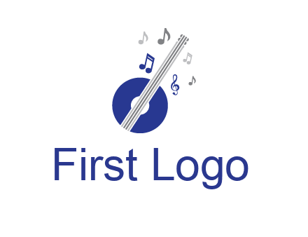 banjo or guitar logo with music notes