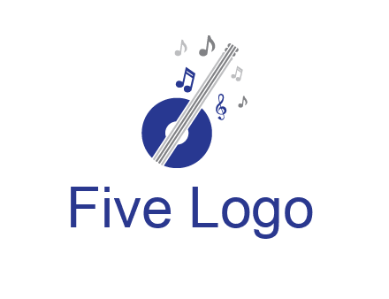 banjo or guitar logo with music notes