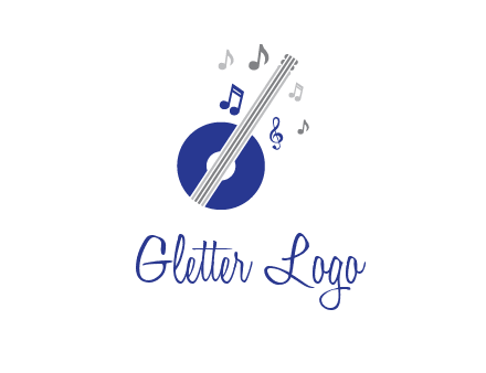 banjo or guitar logo with music notes