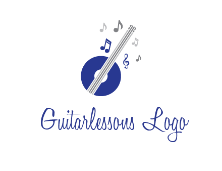 banjo or guitar logo with music notes