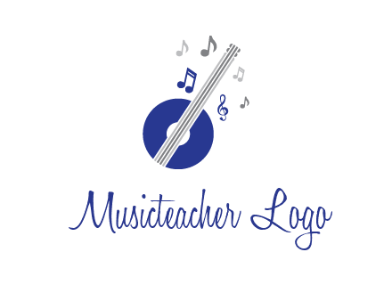 banjo or guitar logo with music notes