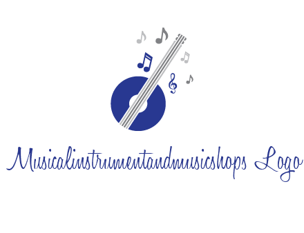 banjo or guitar logo with music notes