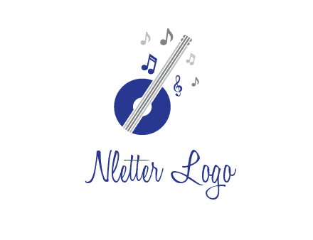 banjo or guitar logo with music notes