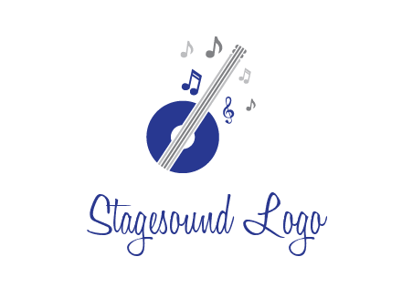 banjo or guitar logo with music notes