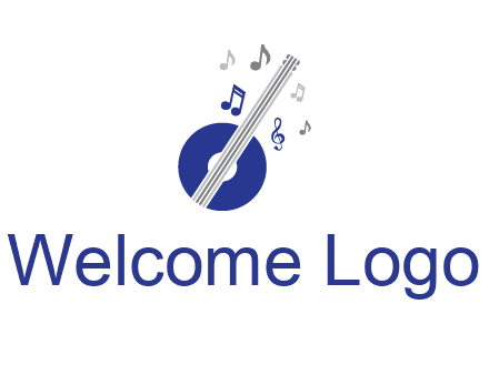 banjo or guitar logo with music notes