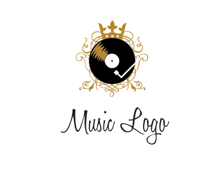 vinyl record with a crown and intricate patterns logo