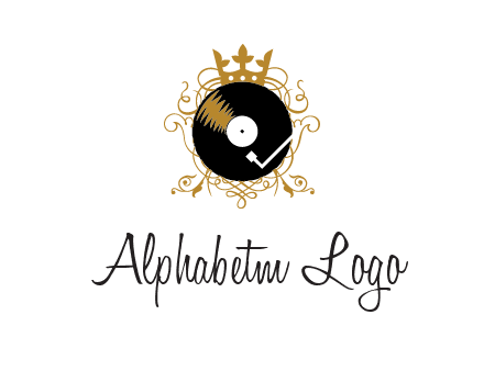 vinyl record with a crown and intricate patterns logo