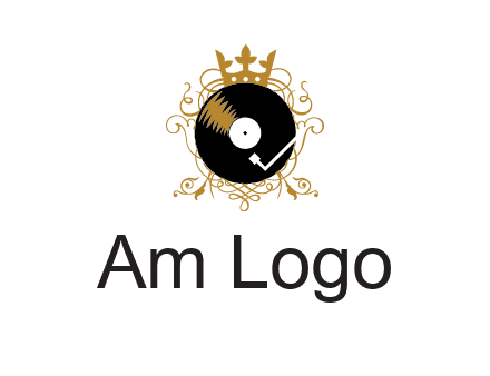 vinyl record with a crown and intricate patterns logo