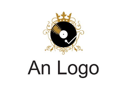 vinyl record with a crown and intricate patterns logo